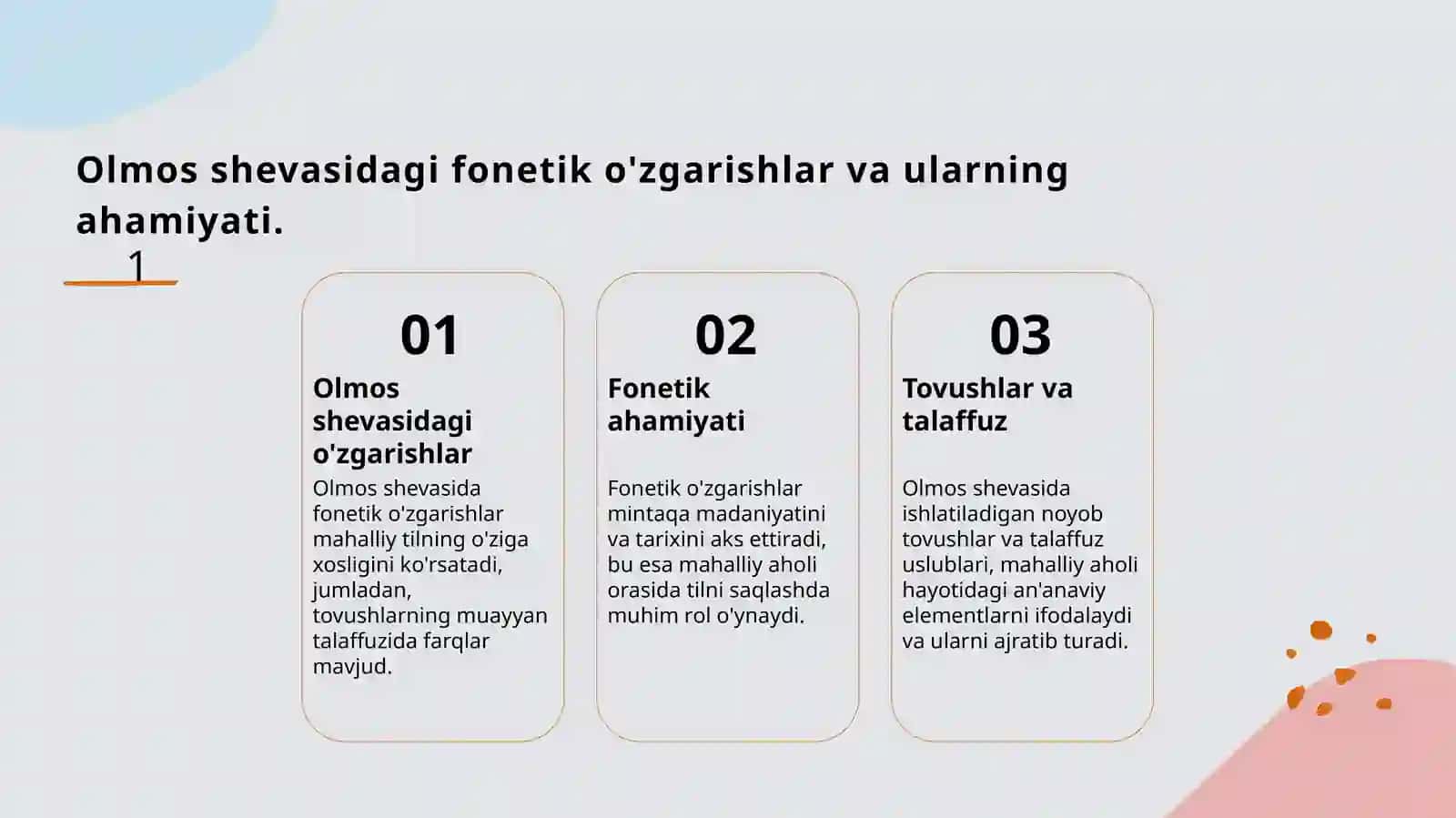 Namangan viloyati Chust tumani Olmos qishlogʻi shevalari tasnifi 2