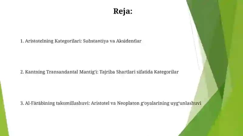 Aristotel,Farobiy va Kant ontologiyasida kategoriyalarning tasnifi 2