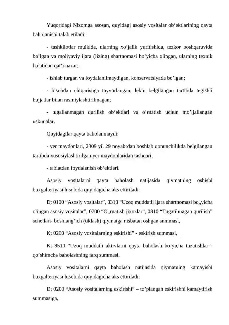 Asosiy vositalarni qayta baholash tartibi 2