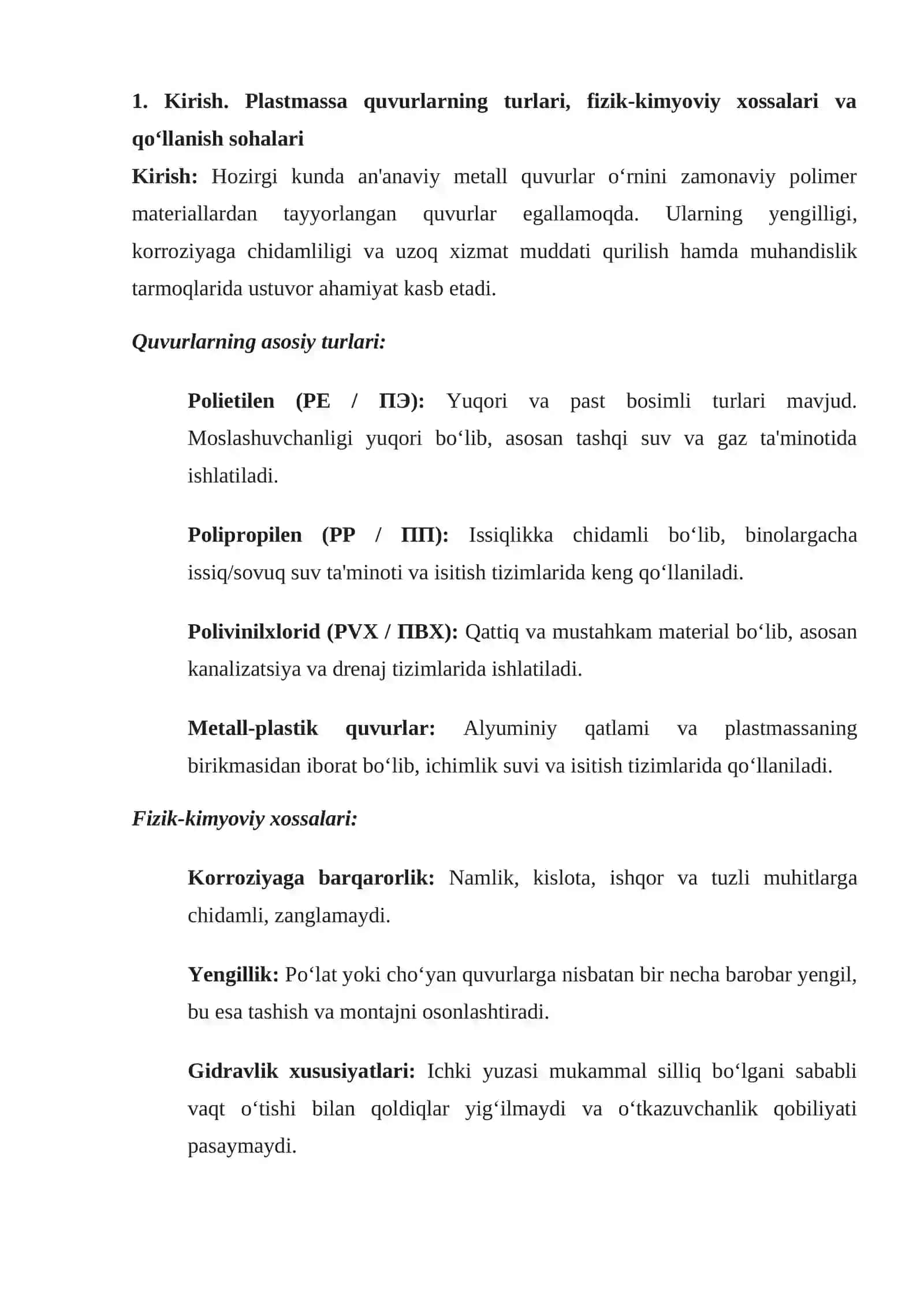 plastmassa trubali o‘tkazgichlarni ishlab chiqish va montaj qilish 2