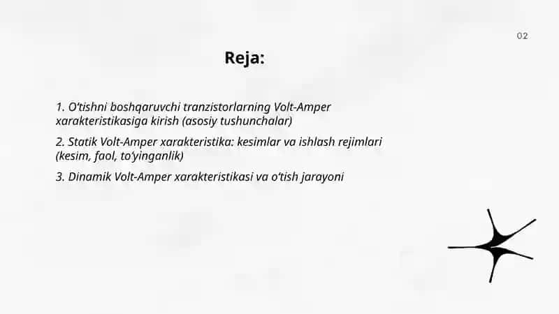 O‘tishni boshqaruvchi tranzistorlarning Volt-Amper xarakteristikasi 2