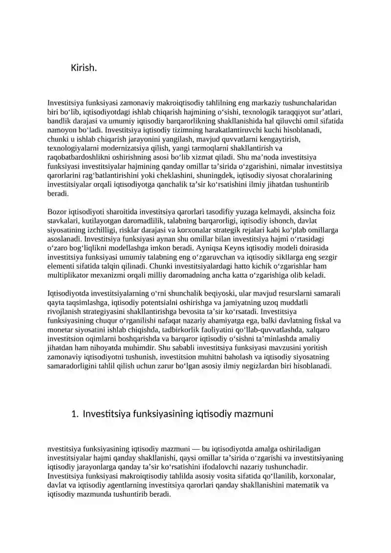 Investitsiya funktsiyasi 2