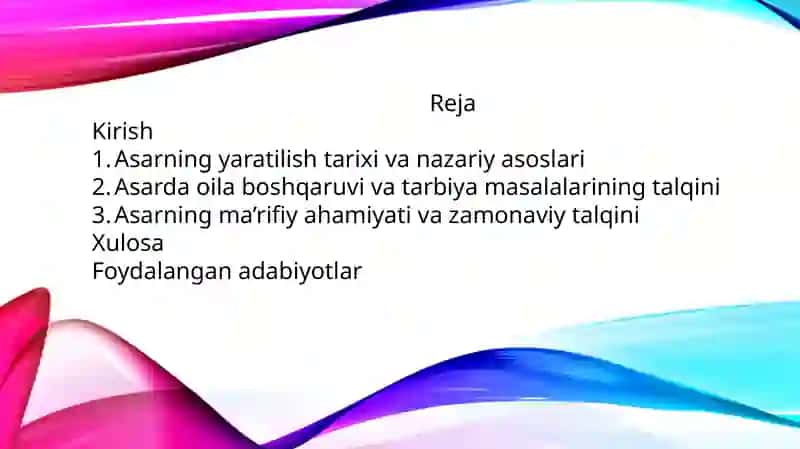 Abdurauf Fitratning "Oila yoki uni boshqarish tartiblari" 2