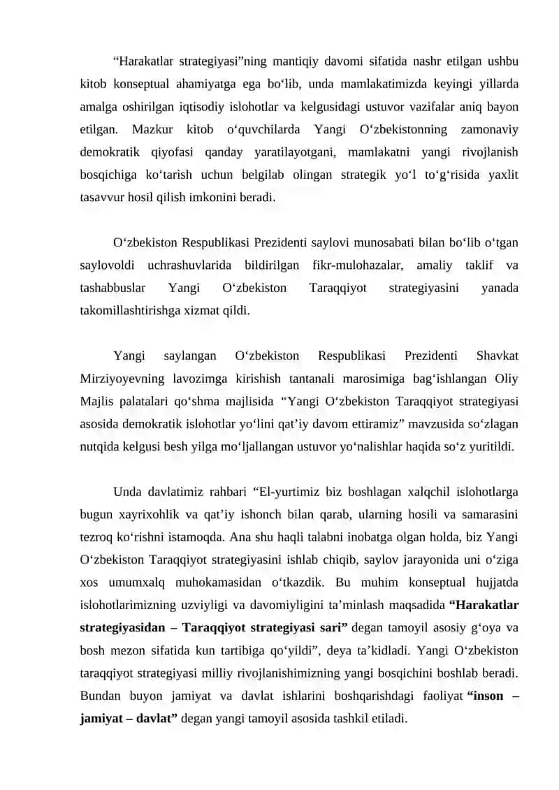 Yangi O‘zbekiston strategiyasi 2