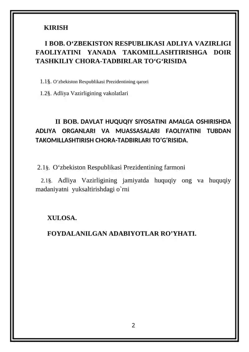 O`zbekiston Respublikasi adliya Vazirligining jamiyatda huquqiy ong va huquqiy madaniyatni yuksaltirish sohasidagi vakolatlari 2