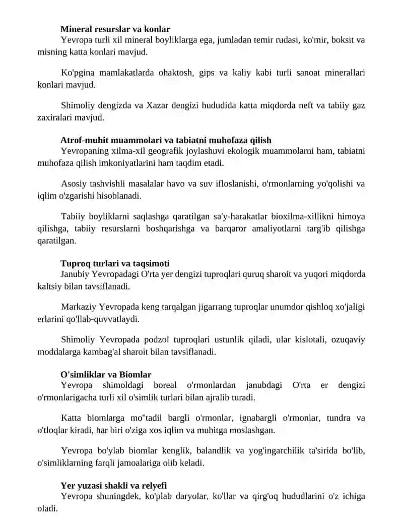 Yevropaning asosiy tabiiy geografik tavsifi 2