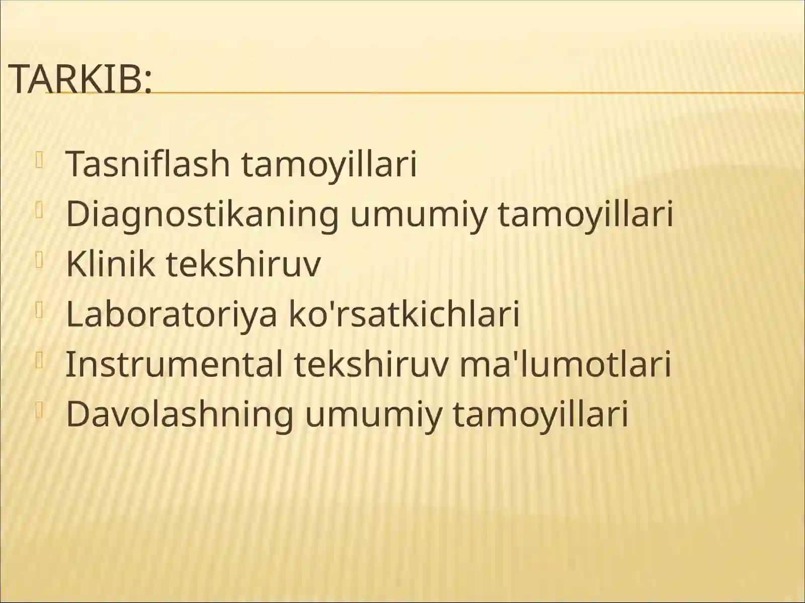 Yuz-jag‘ sohasi xavfli o‘smalari bor bemorlarni tekshirish usullari, tashxislash. Onkologik xushyorlik va dispanserizatsiya nazorati. 2