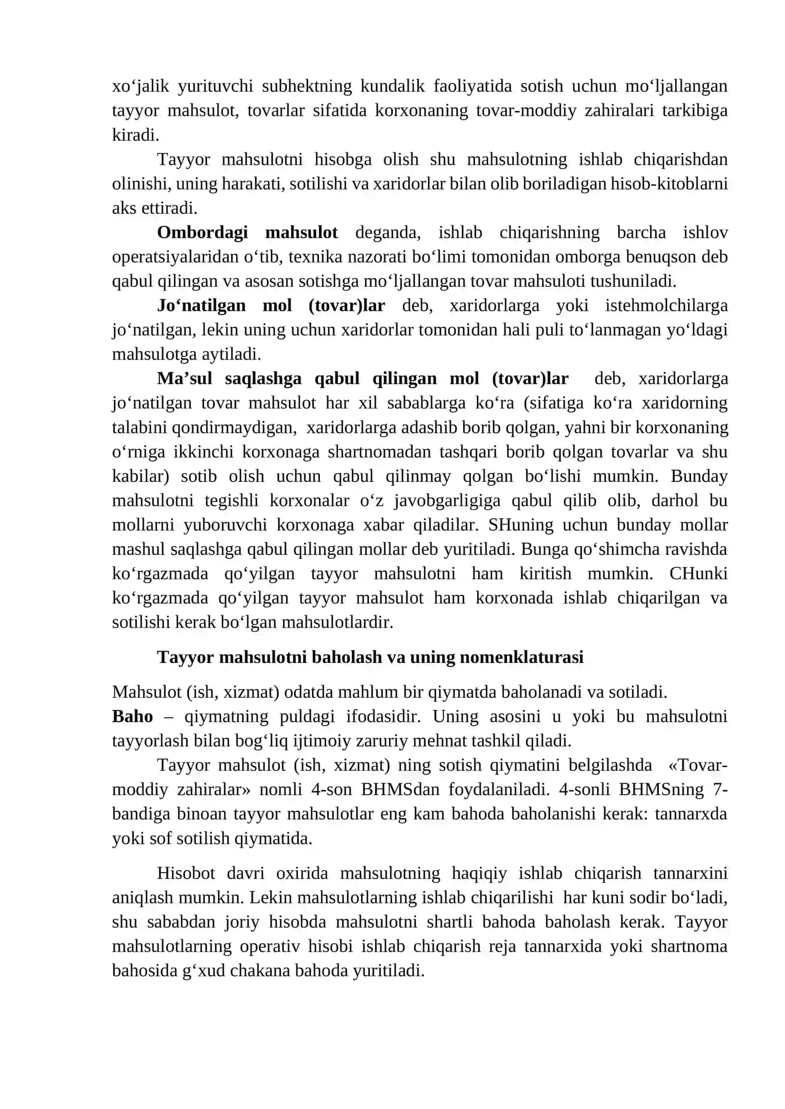Tayyor mahsulot(tovar,ish va xizmat)larni turkumlash va ularni baxolash 2