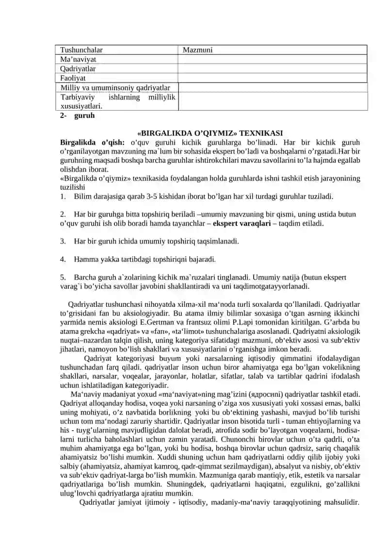 MILLIY AKSIOLOGIYA VA UNDAN BOSHLANG‘ICH TA’LIM TIZIMIDA FOYDALANISH IMKONIYATLARI 2