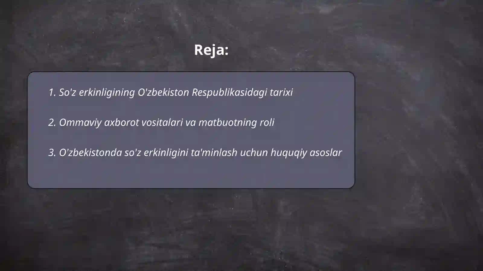 O'zbekiston Respublikasi so'z erkinligini taminlash:ommaviy axborot vositalari va matbuot 2