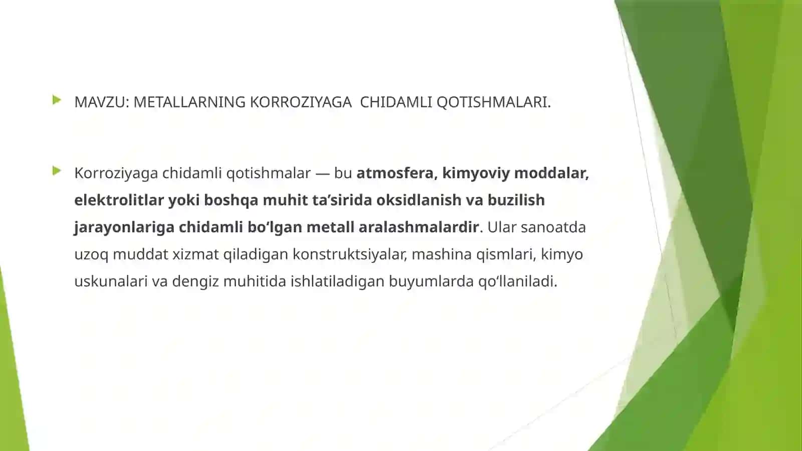 NEFT-VAGAZ KIMYO SITI TA’LIMYO’NALISHI 3-BOSQICH TALABA SANOVI SAMARIDDINNING NEFT-GAZ QURILMALARI KORROZIYASIFANI TAYYORLAGAN TAQDIMOTI 2025-YIL 2