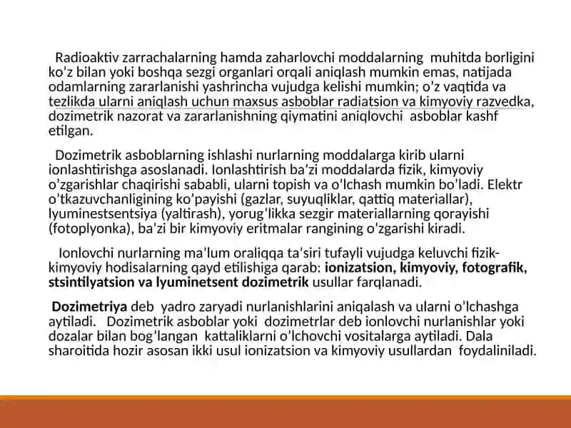 DOZIMETRIYA METODLARI.DOZIMETRIK ASBOBLAR TASNIFI 2