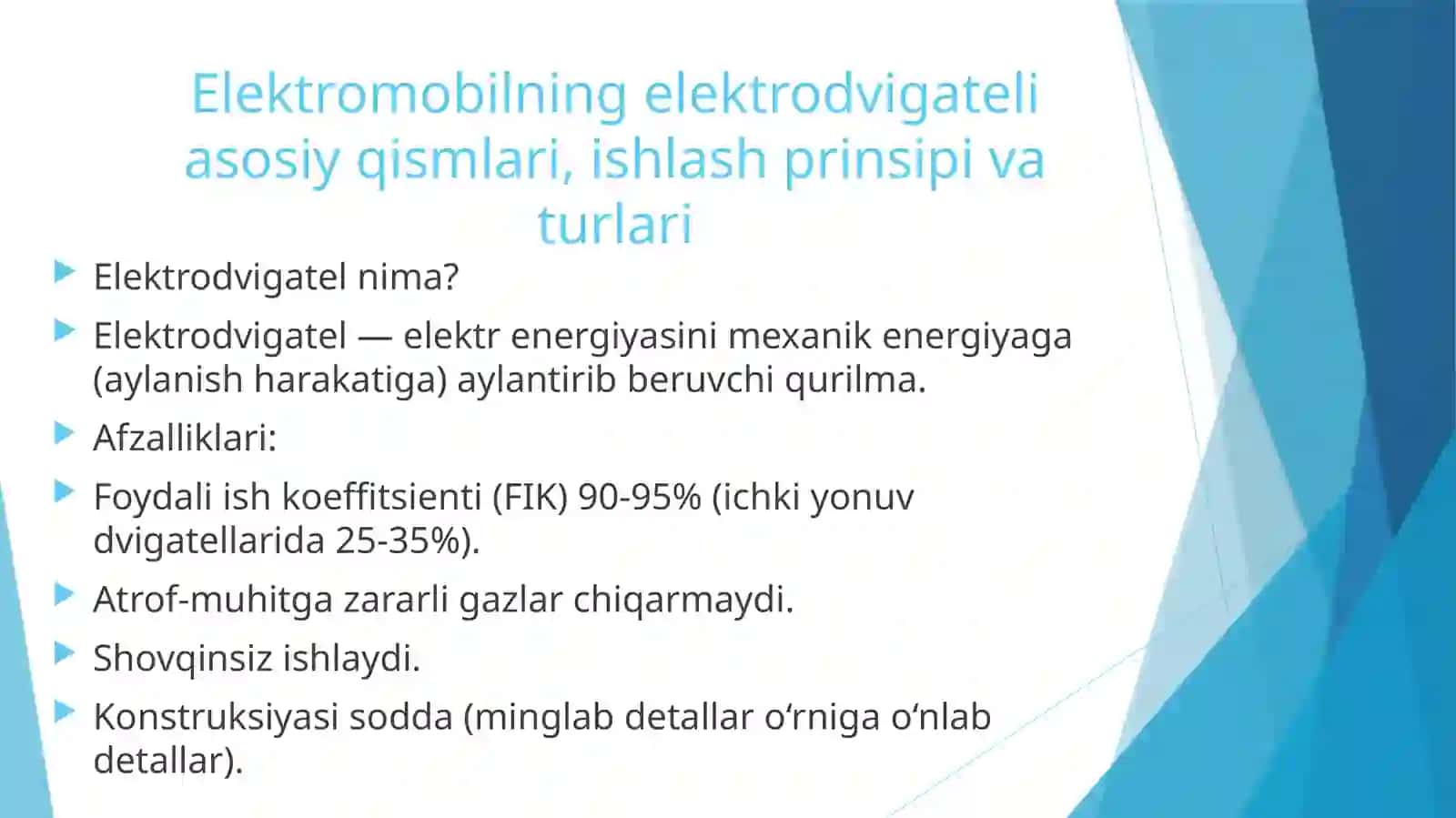 Kelajak Avtomobillar fanidan Mustaqil ishi 2