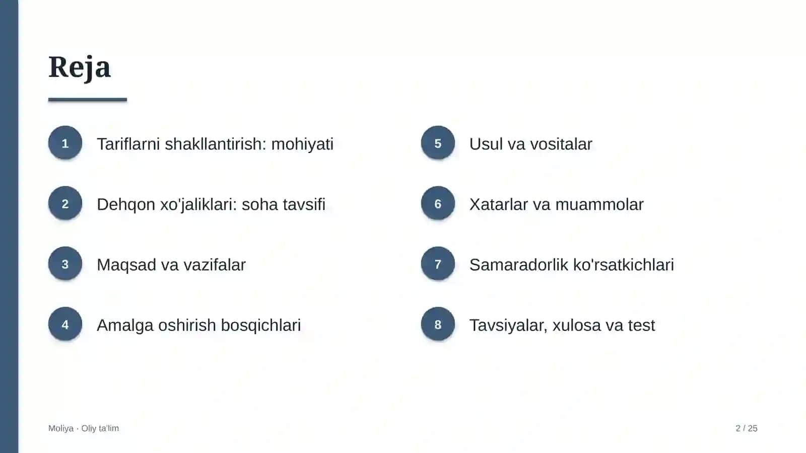 Dehqon xo'jaliklarida tariflarni shakllantirish 2