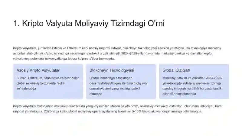 Davlatning moliyaviy tizimida kripto valyutadan foydalanish istiqbollari va xavflari 2