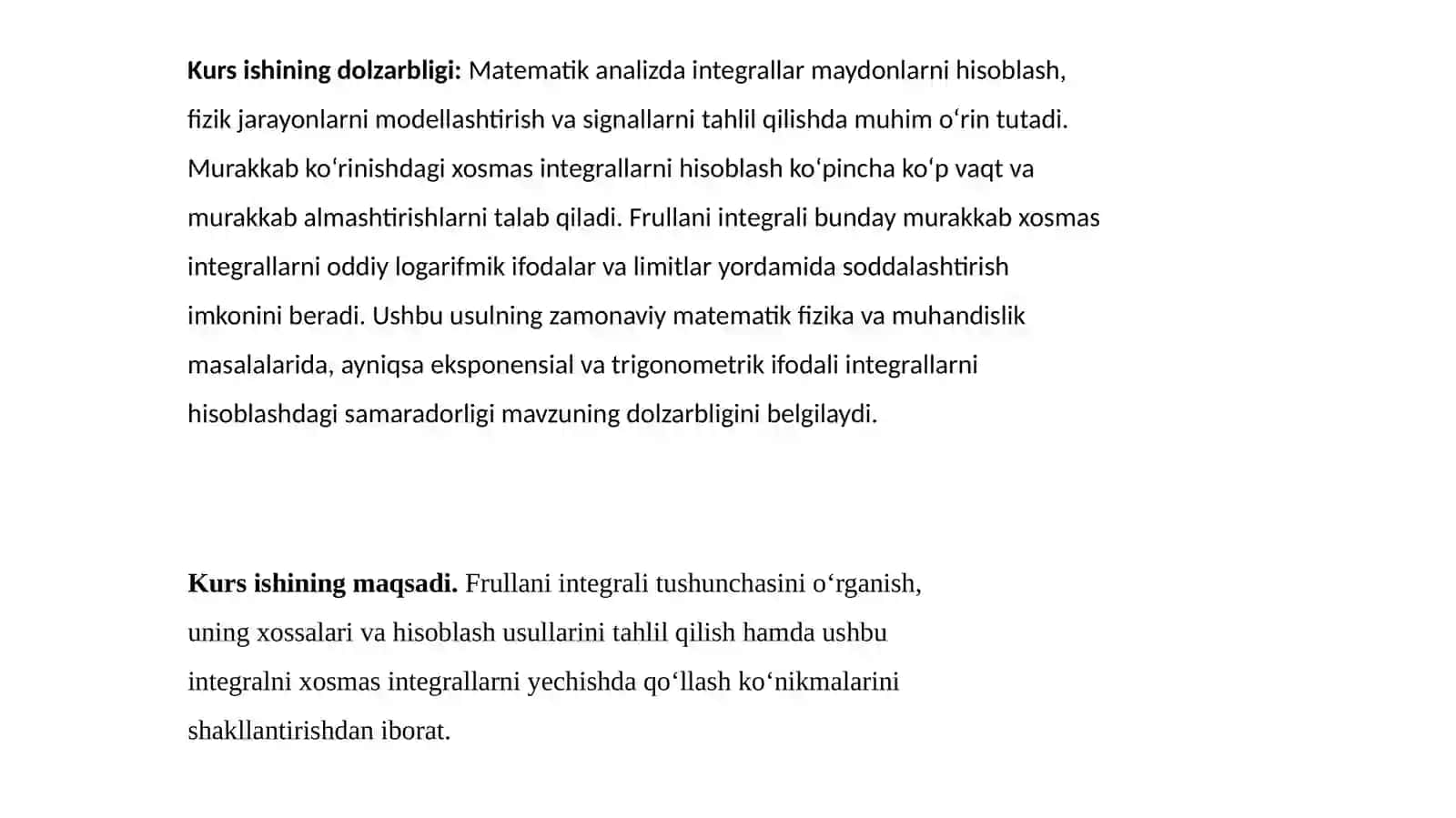 Frullani integrali va uni uni hisoblash 2