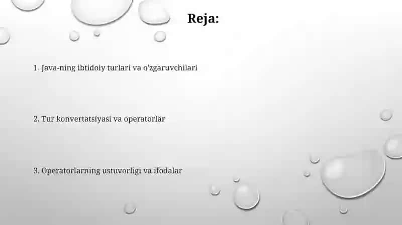Java-ning ibtidoiy turlari va operatorlar 2