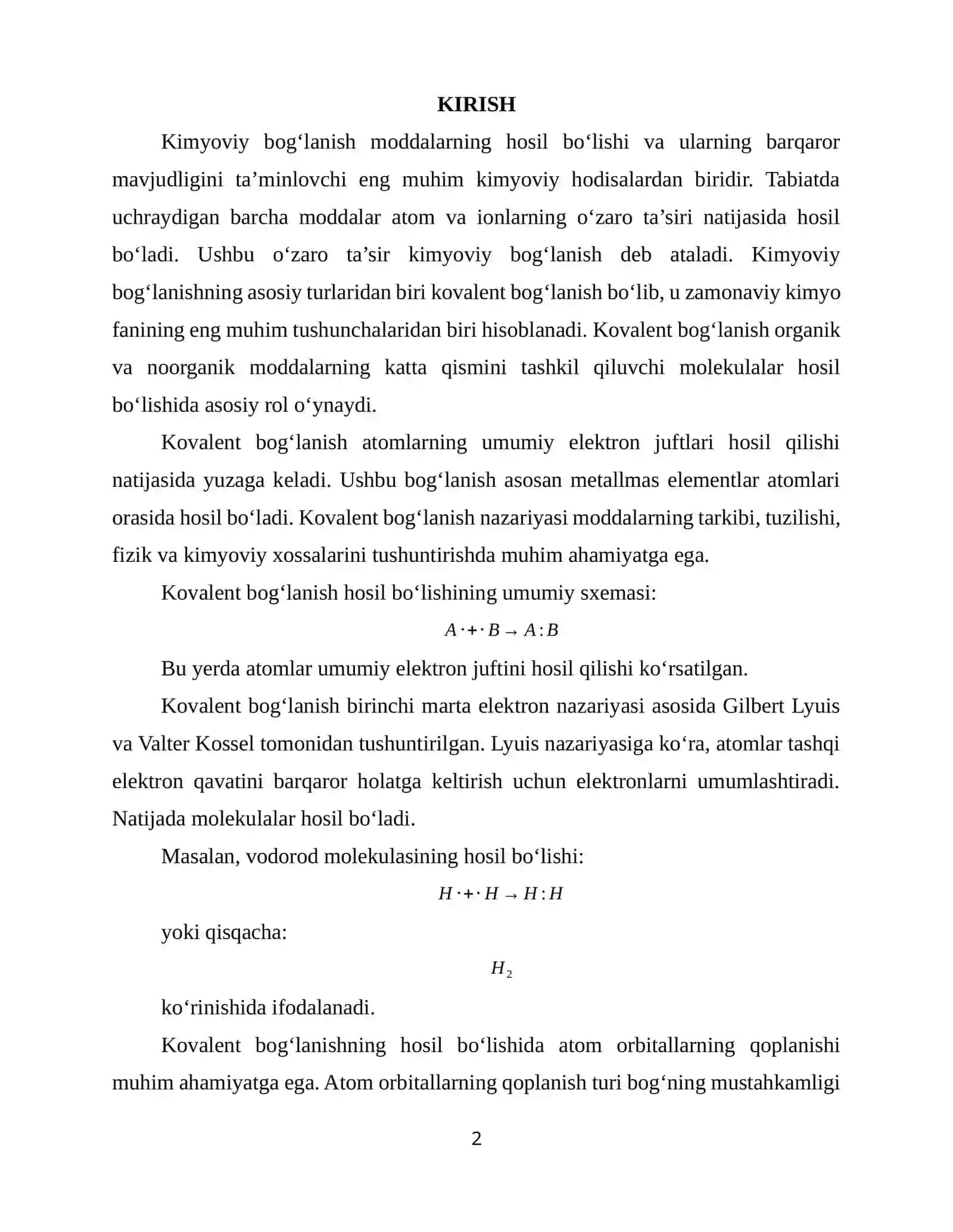 KOVALENT BOG‘LANISH, UNING TURLARI VA XOSSALARI 2