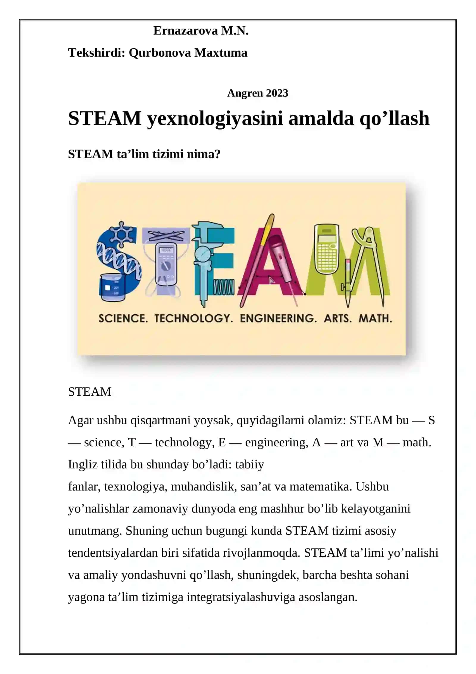 STEAM texnologiyasini amalda qo’llash 2
