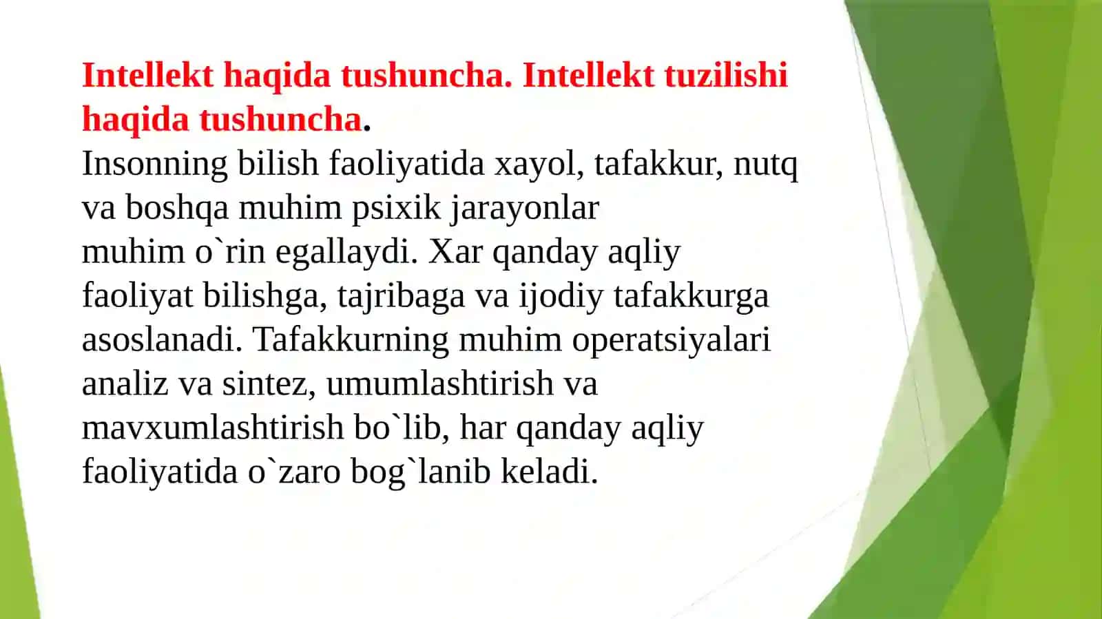Intellektni diagnostika qilish va aqliy rivojlanish 2