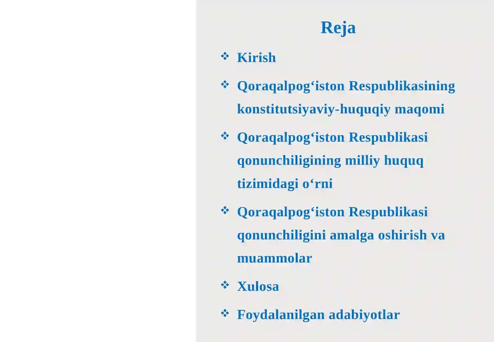 O‘zbekiston Respublikasi milliy huquq tizimida Qoraqalpog‘iston Respublikasi qonunchiligi 2