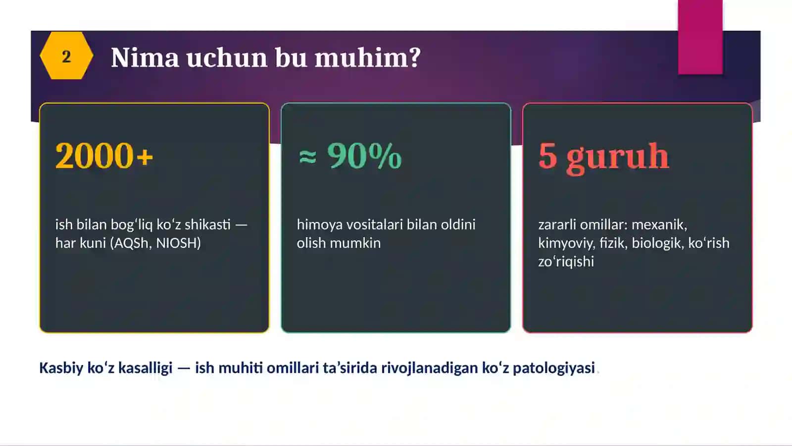 Ko‘zning kasbiy kasalliklari va uning profilaktikasi (oftalmologiya fanidan) 2
