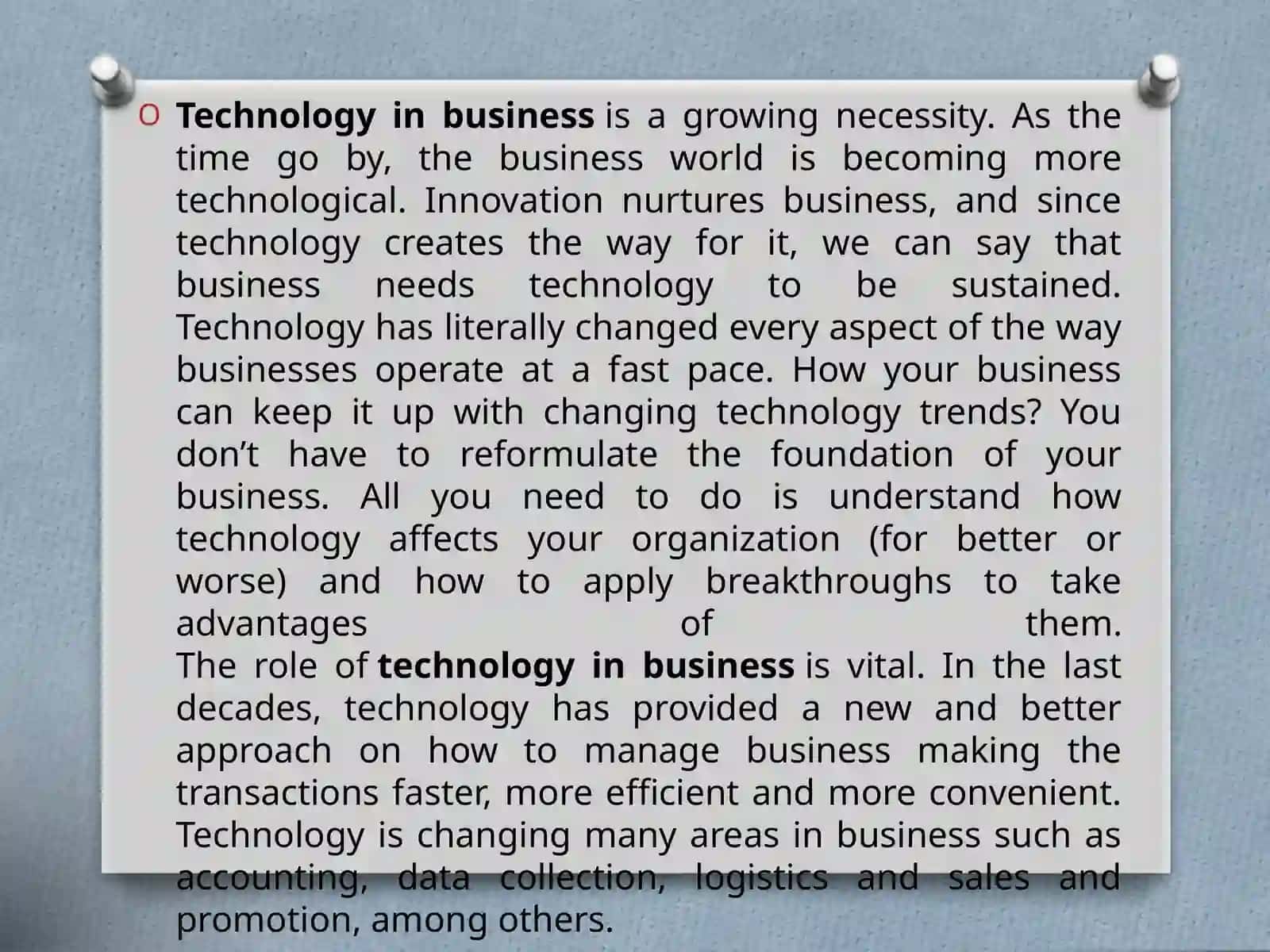 THE ROLE OF TECHNOLOGIES IN BUSINESS 2