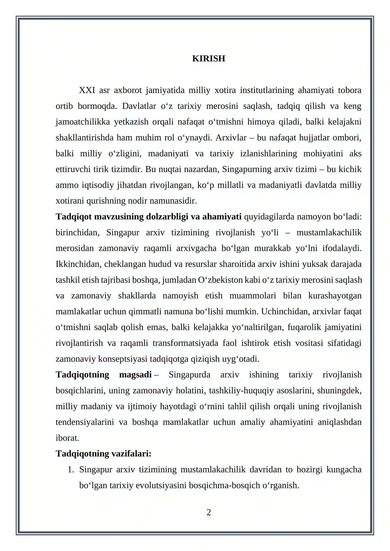 SINGAPURDA ARXIV ISHI TARIXI 2