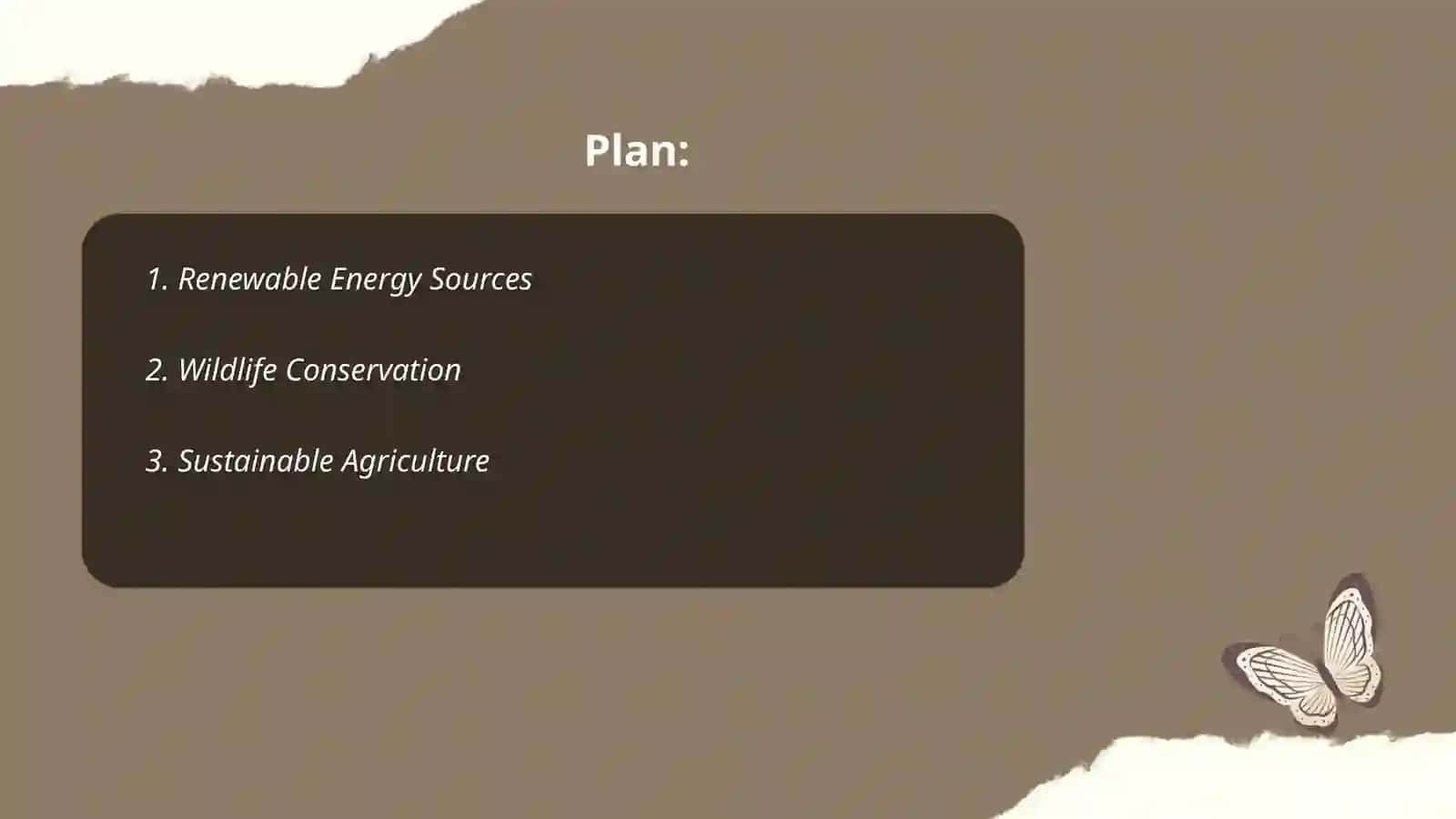 Plan: 1. Renewable Energy Sources 2