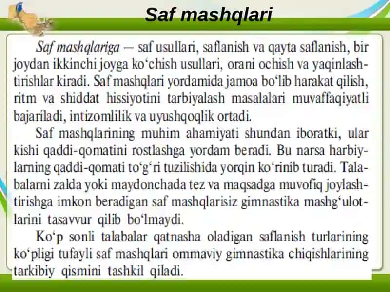 Saf mashqlari 2