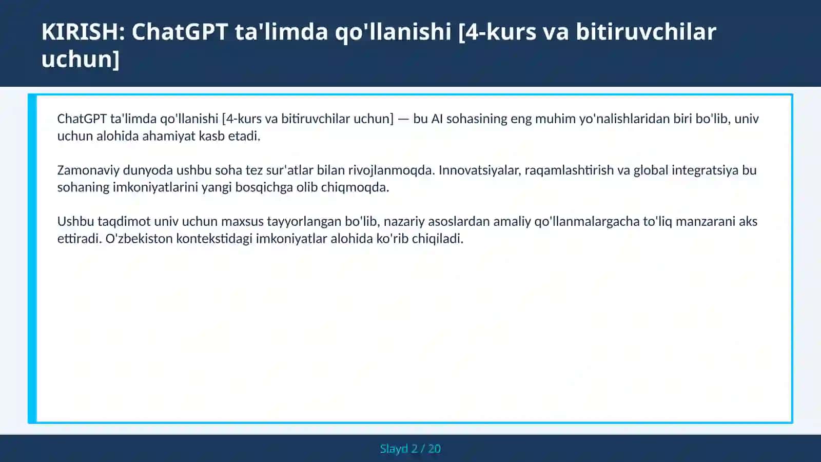 ChatGPT ta'limda qo'llanishi [4-kurs va bitiruvchilar uchun] 2