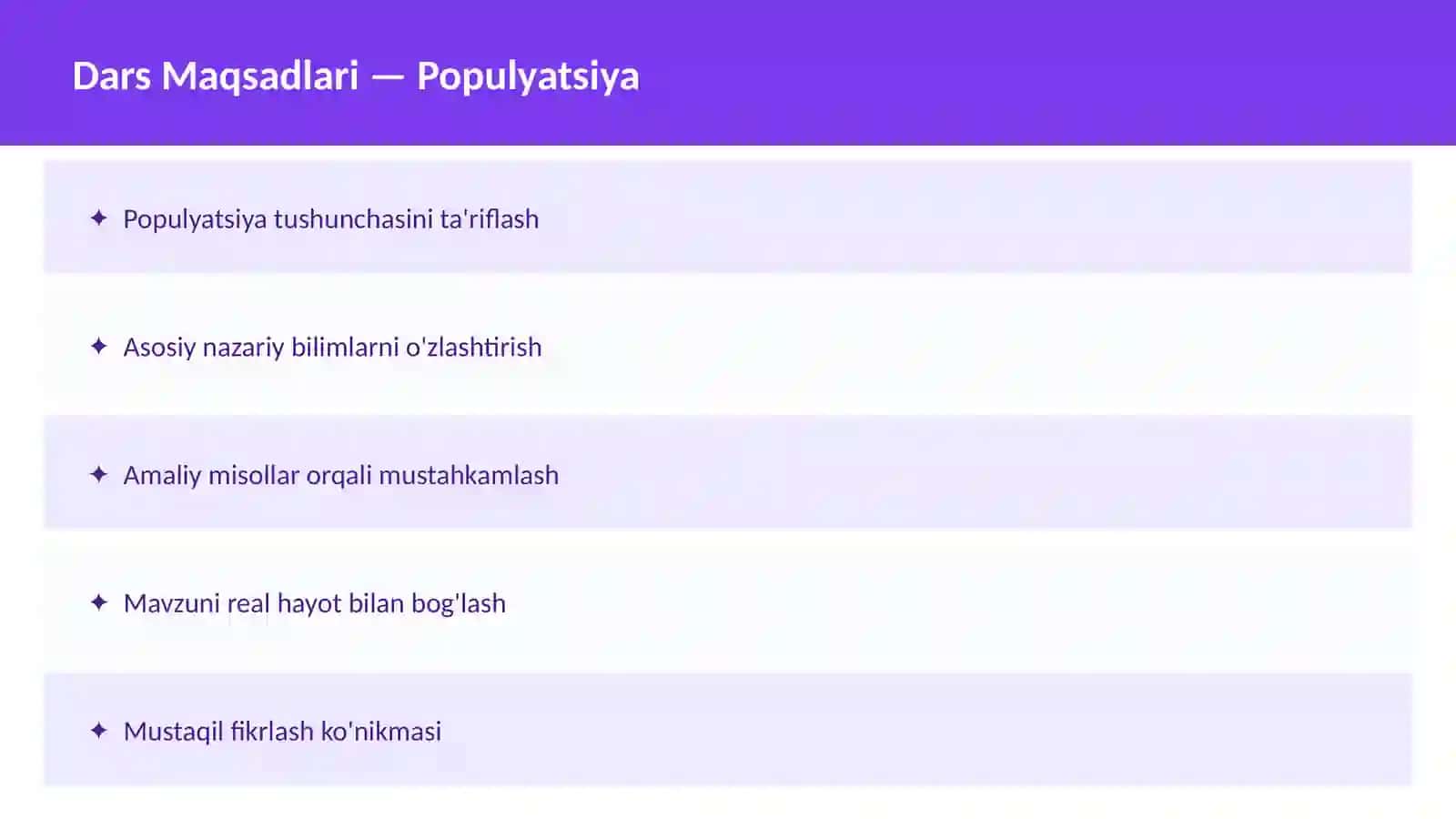 O'qituvchilar va talabalar uchun Biologiya dars ishlanma 2
