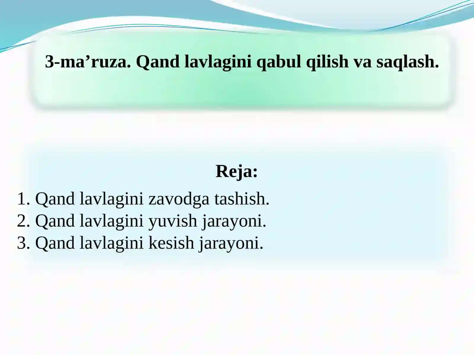 Qand lavlagini qabul qilish va saqlash 2