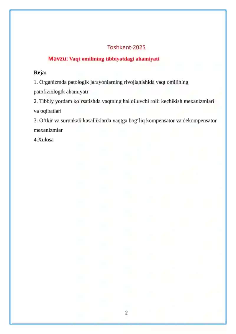Vaqt omilining tibbiyotdagi ahamiyati 2