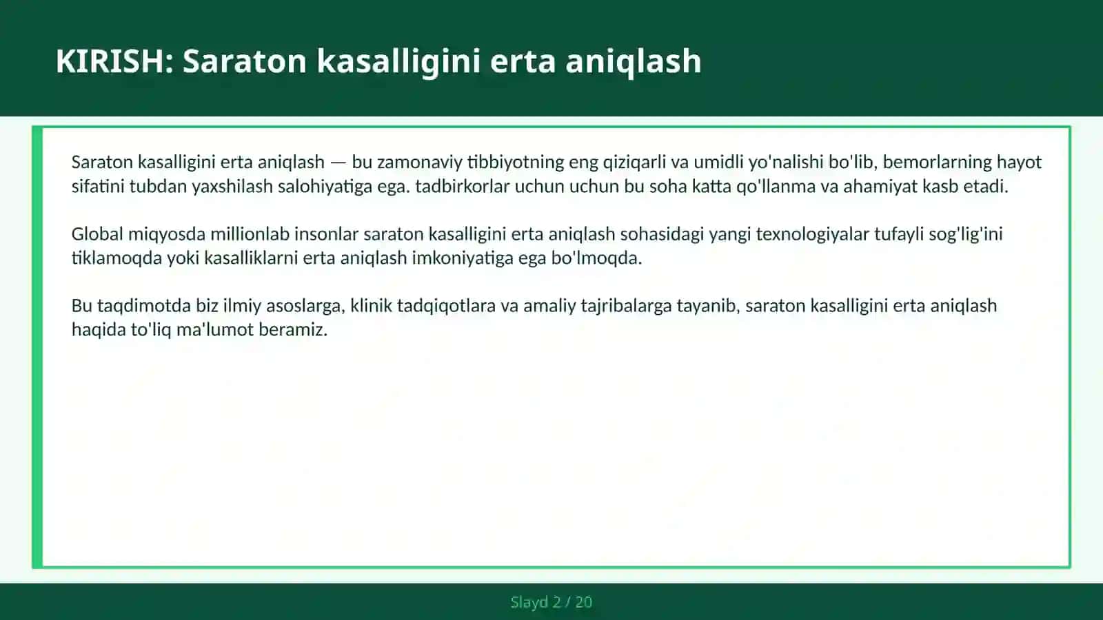 SARATON KASALLIGINI ERTA ANIQLASH 2