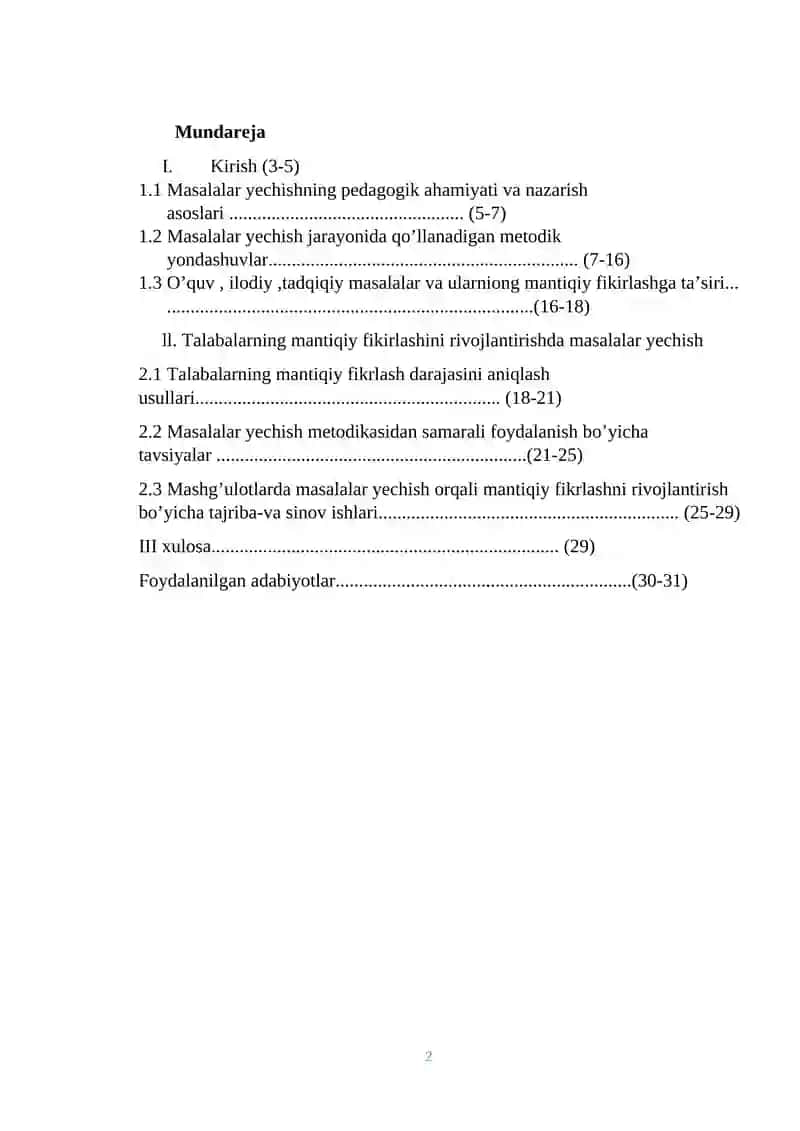 Masalalar yechish metodikasi 2
