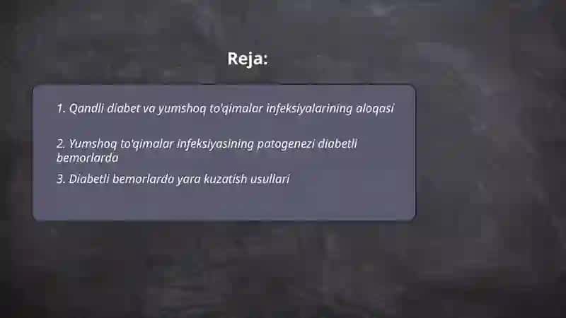 Qandli diabetli bemorlarda yumshoq to'qimalar xirurgik infeksiyasini davolash usullari 2