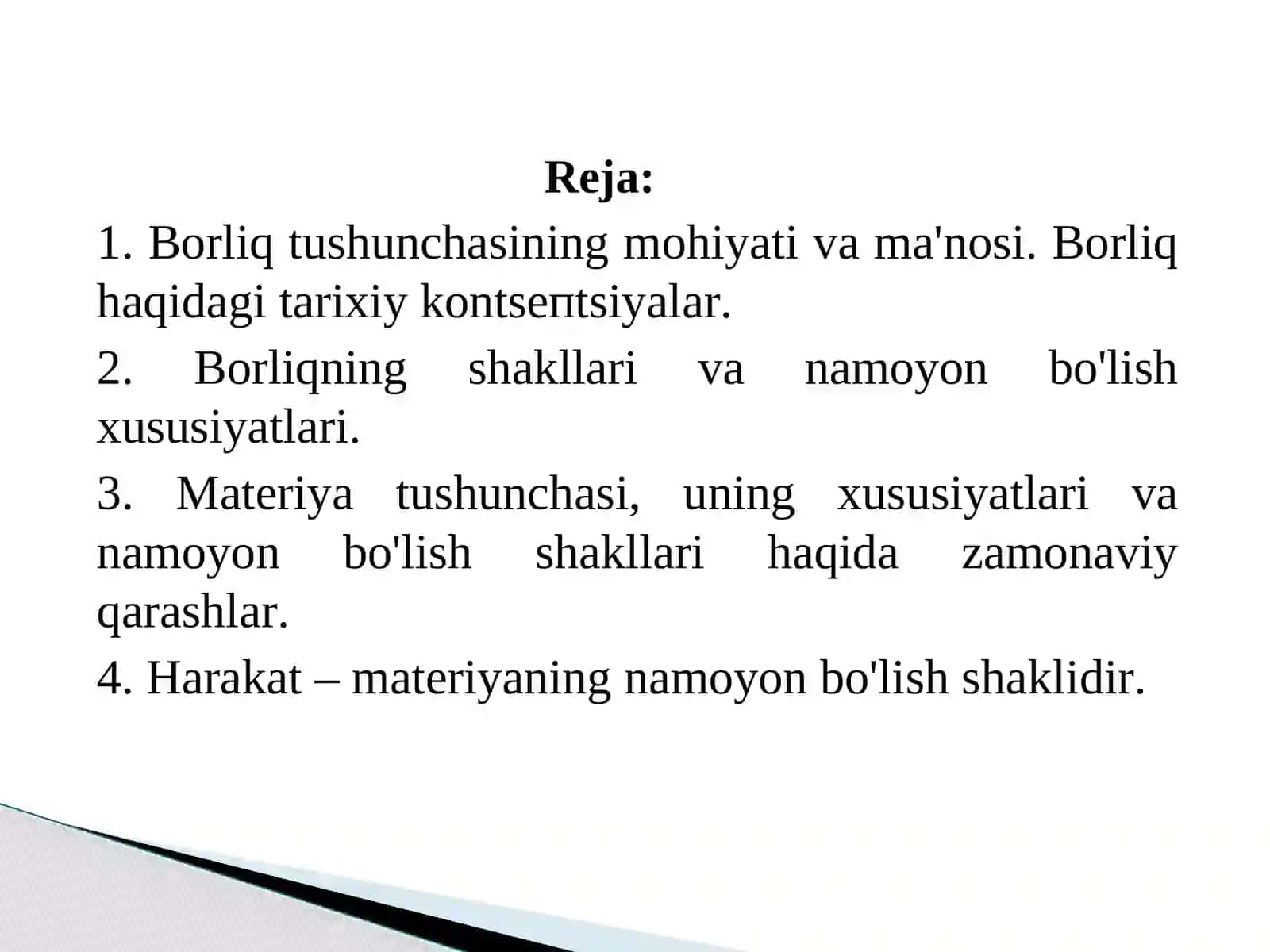 BORLIQ FALSAFASI (ONTOLOGIYA) 2