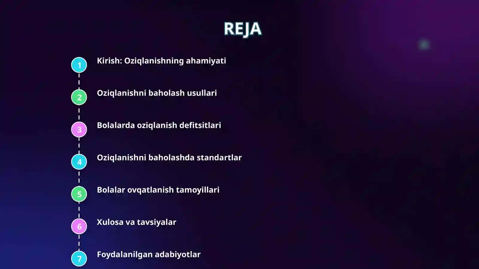 Oziqlanishni baholash. Bolalar ovqatlanish tamoillari . 2