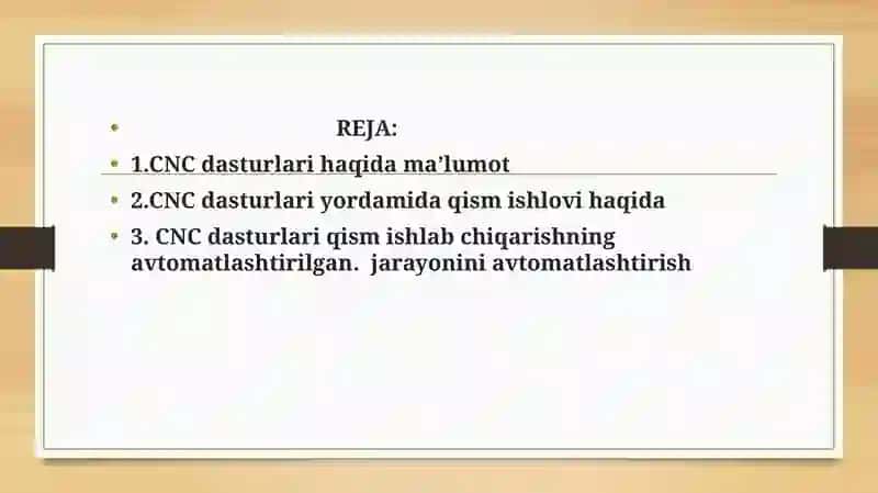 CNCdasturlar yordamida qism ishlab chiqarishning avtomatlashtirilgan jarayonini avtomatlashtirish 2