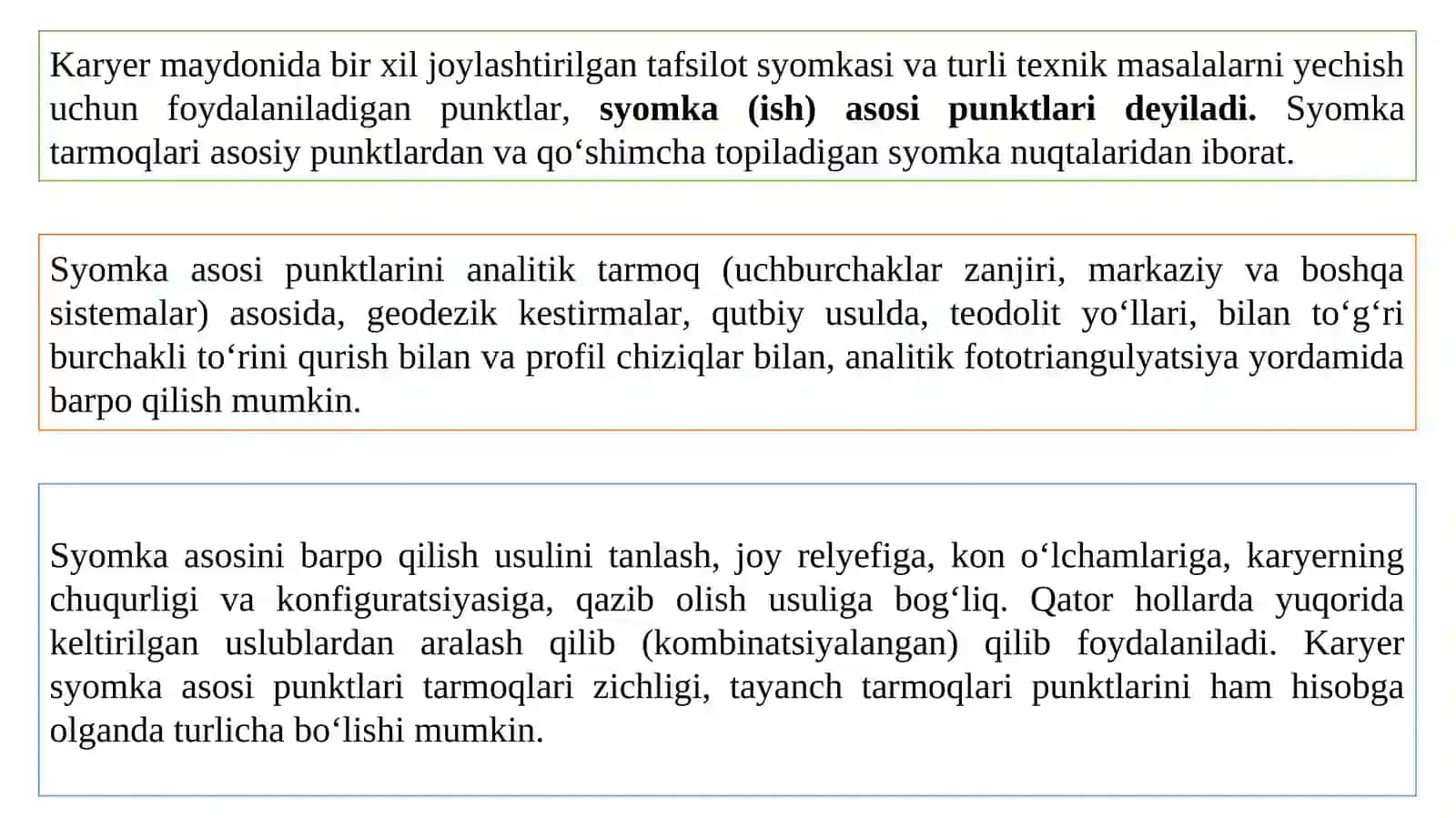 Karyerlarda tayanch tarmoqlarini barpo qilish 2