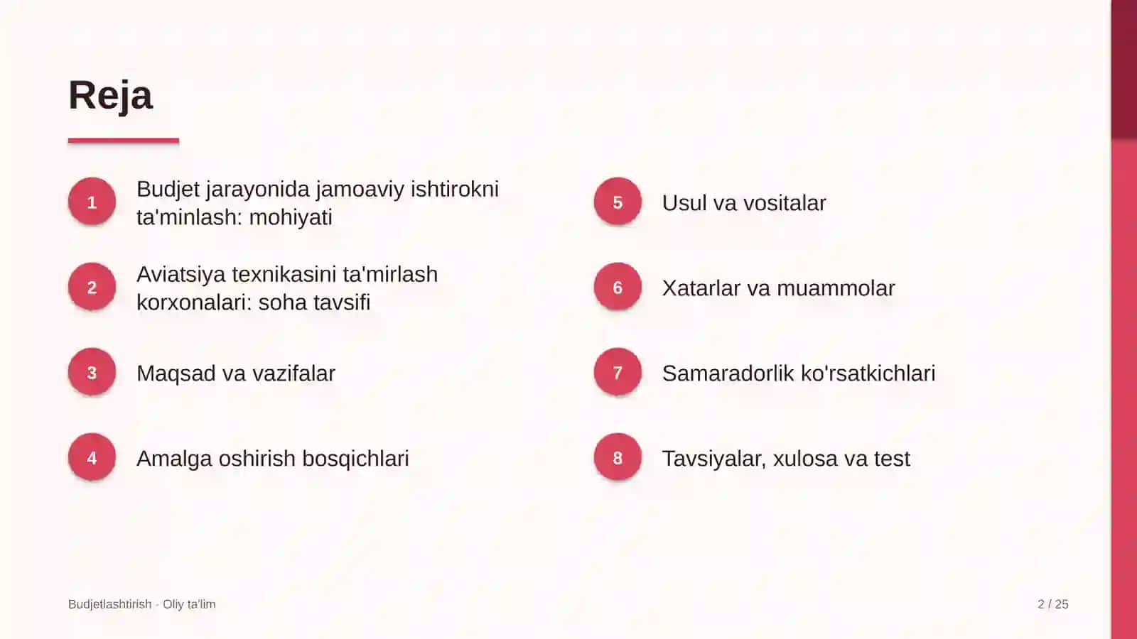 Aviatsiya texnikasini ta'mirlash korxonalarida budjet jarayonida jamoaviy ishtirokni ta'minlash 2