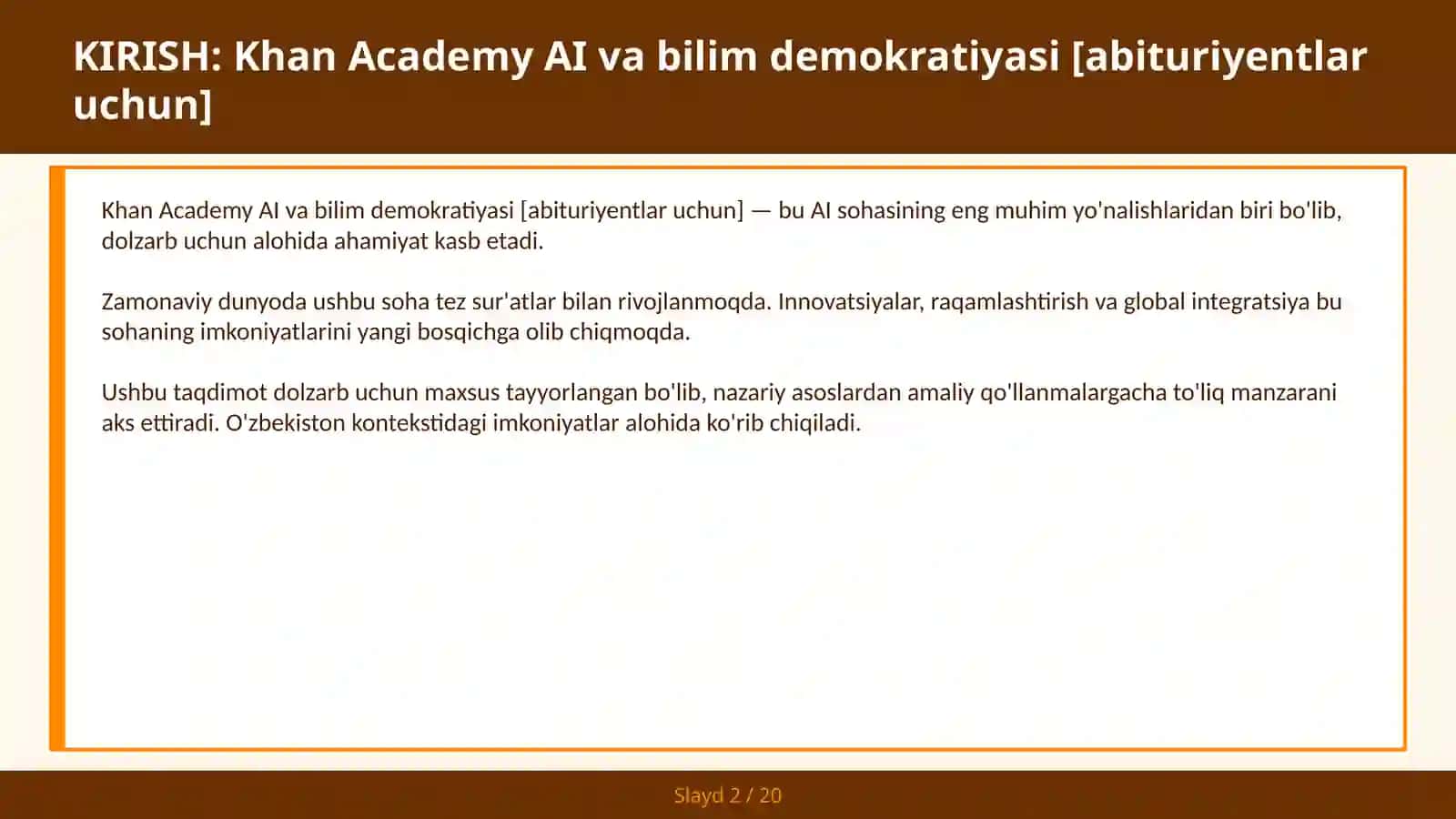 Khan Academy AI va bilim demokratiyasi [abituriyentlar uchun] 2