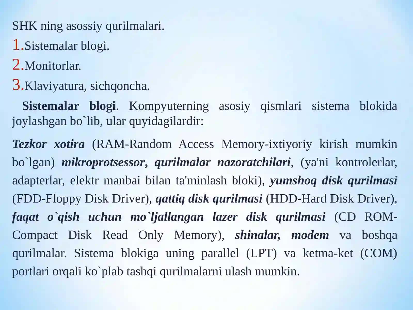 Kompyuter qurilmalarining ishlash prinsipi va imkoniyatlarini o’rganish 2