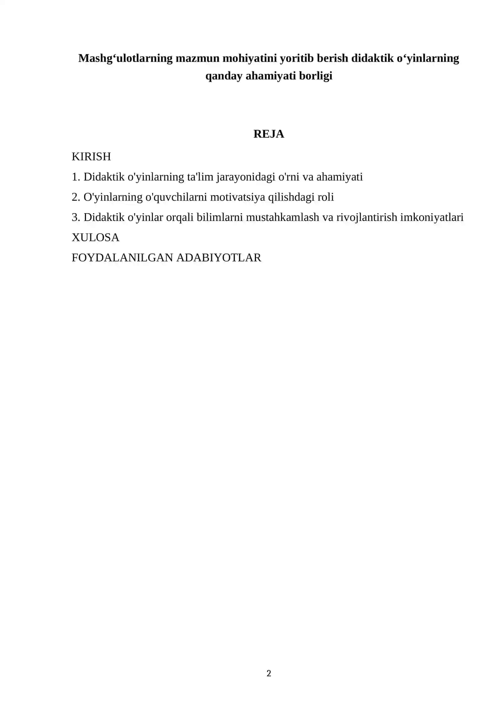 Mashgʻulotlarning mazmun mohiyatini yoritib berish didaktik oʻyinlarning qanday ahamiyati borligi 2