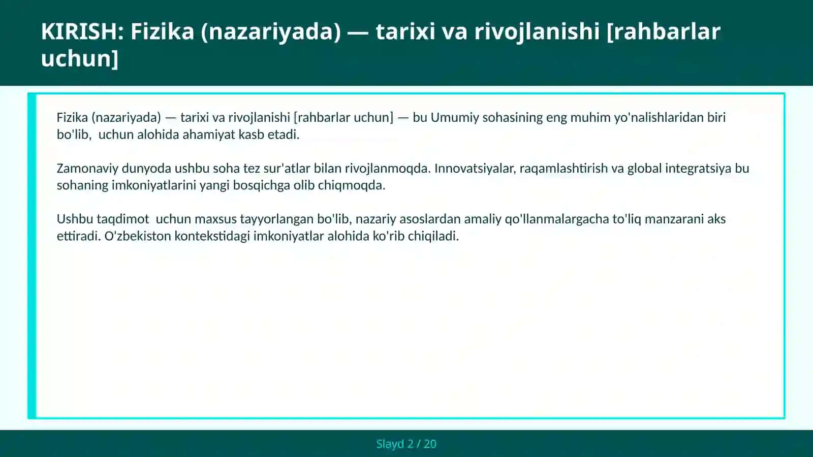 Fizika (nazariyada) — tarixi va rivojlanishi [rahbarlar uchun] 2