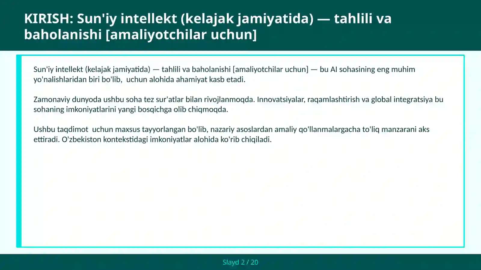 Sun'iy intellekt (kelajak jamiyatida) — tahlili va baholanishi [amaliyotchilar uchun] 2