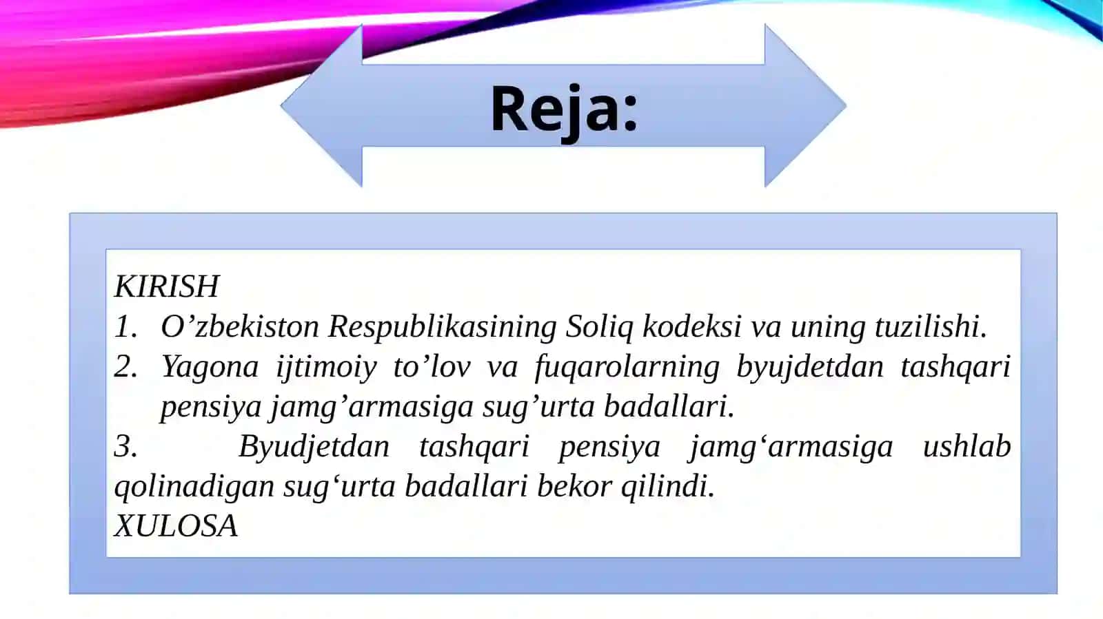 YAGONA IJTIMOIY TO’LOV VA FUQAROLARNING BYUDJETDAN TASHQARI PENSIYA JAMG’ARMASIGA SUG’URTA BADALLARI 2