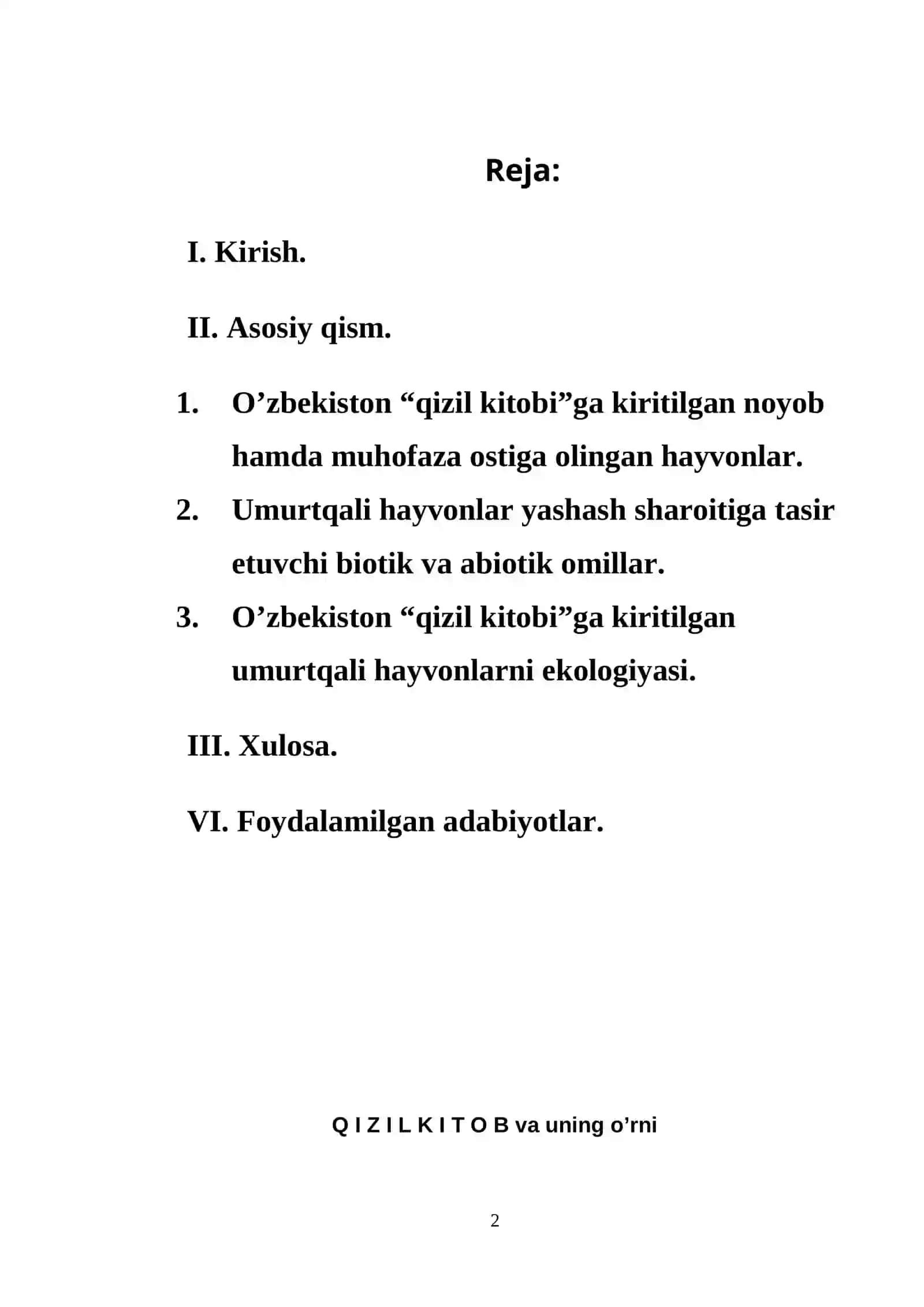 Umurtqali hayvonlarni noyob hamda yo’qolib ketayotgan turlari va ularni muhofaza qilish yo’llari 2