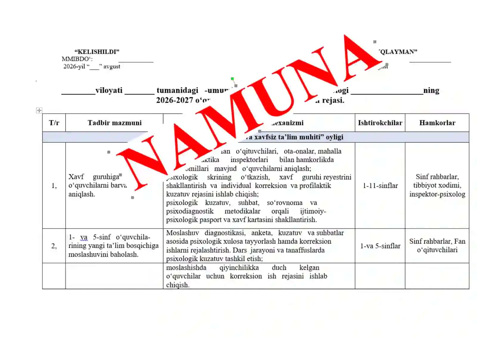⚡️MMIBDO' NING YILLIK ISH REJASIDAN NAMUNA 2026 yil 2
